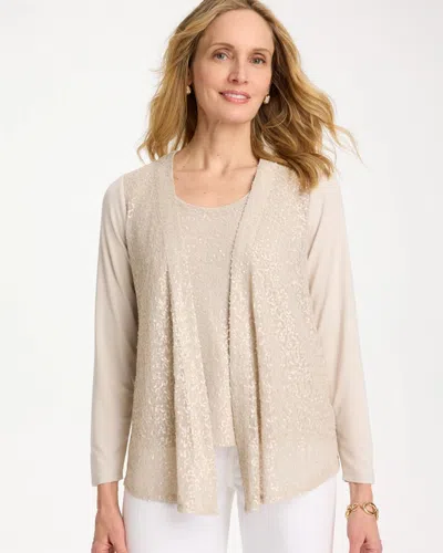 Chico's Knit Sequin Cardigan Sweater In Taupe In Brown