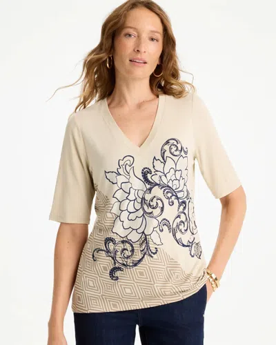 Chico's Knit Sequin Elbow Tee In Topaz Smoke In Neutral