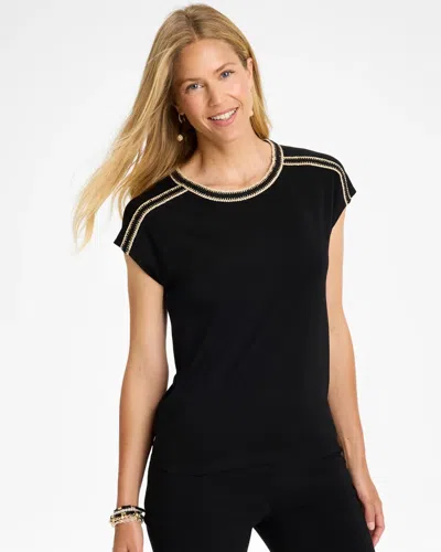 Chico's Knit Short Sleeve Trimmed Tee In Black