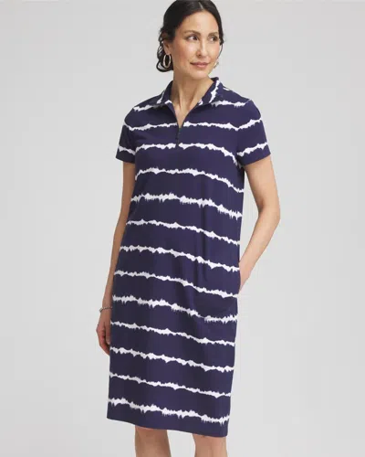 Chico's Knit Tie Dye Half-zip Dress In Blue