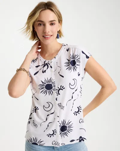 Chico's La Playa Refined Button Tee In Blue In White