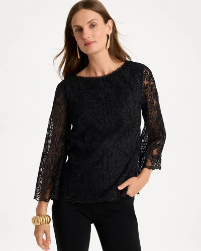 Chico's Lace Applique Popover Top In Black