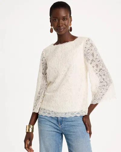 Chico's Lace Applique Popover Top In White In Ecru