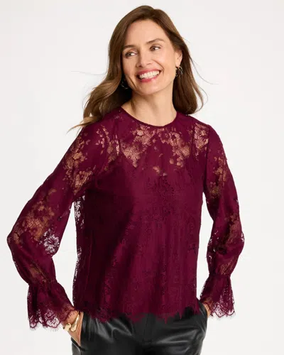 Chico's Lace Blouson Sleeve Blouse In Pomegranate