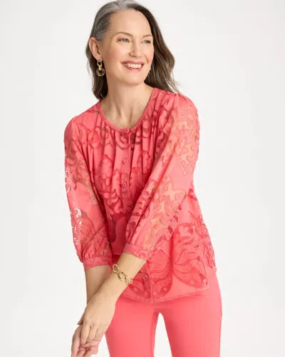 Chico's Lace Burnout Blouse In Calypso Coral In Pink