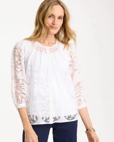 Chico's Lace Burnout Blouse In White