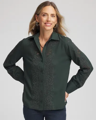 Chico's Lace Cotton Voile Shirt In Darkest Spruce In Green
