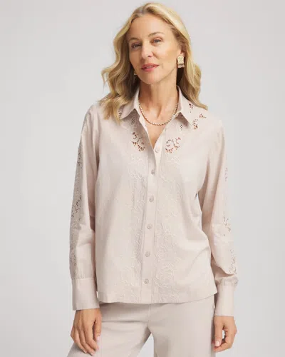 Chico's Lace Cotton Voile Shirt In Taupe In Brown