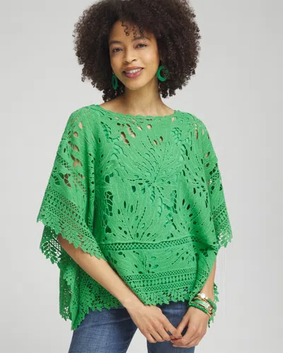 Chico's Lace Crochet Poncho In Grassy Green Size Large/xl |