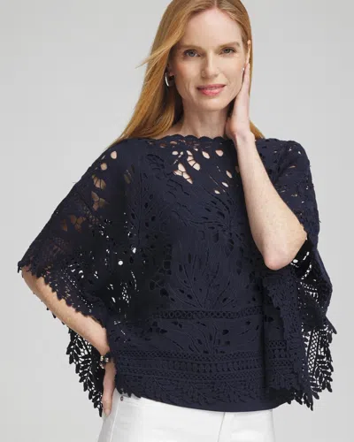 Chico's Lace Crochet Poncho In Navy Blue Size Large/xl |