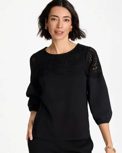 Chico's Lace Crochet Sleeve Tee In Black