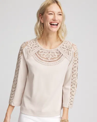 Chico's Lace Cut-out Tee In Neutral Size 20/22 |  In Smokey Taupe