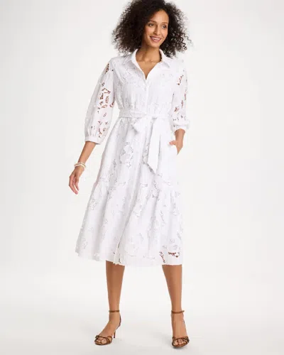 Chico's Lace Cutout Belted Shirtdress In White