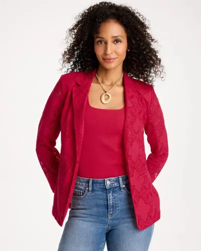 Chico's Lace Cutwork Blazer In Cherry Lush