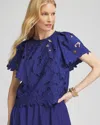 Chico's Lace Detail Flutter Sleeve Top In Blue Size 16/18 |  In Blue Casa