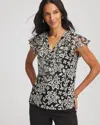 Chico's Lace Floral-burnout Henley Tee In Black In Black