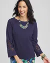 Chico's Lace Sleeved Top In Blue Size 20/22 |  In Passport Blue
