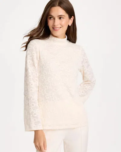 Chico's Lace Knit Long Sleeve Top In Soft Ivory