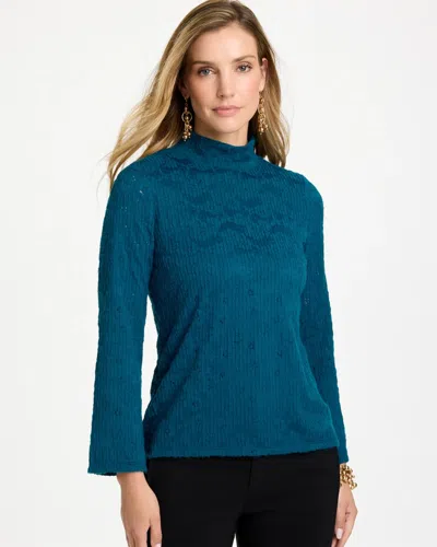 Chico's Lace Knit Long Sleeve Top In Striking Teal