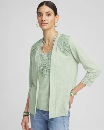 Chico's Lace Linen Cardigan Sweater Top In Moroccan Mint Size 12/14 |