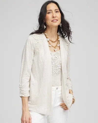 Chico's Lace Linen Cardigan Sweater Top In River Rock Size 20/22 |