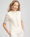 Chico's Lace Mock-neck Short Sleeve Tee In English Cream Size 20/22 |  In English Cream