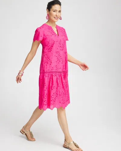 Chico's Lace Popover Dress In Pink Bromeliad Size 0/2 |  In Navybound