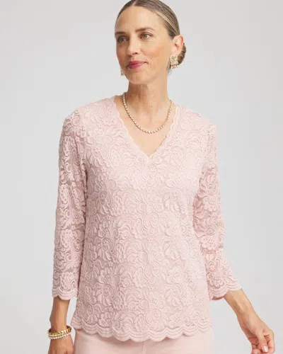 Chico's Lace Scallop-hem Knit Tee In Pink
