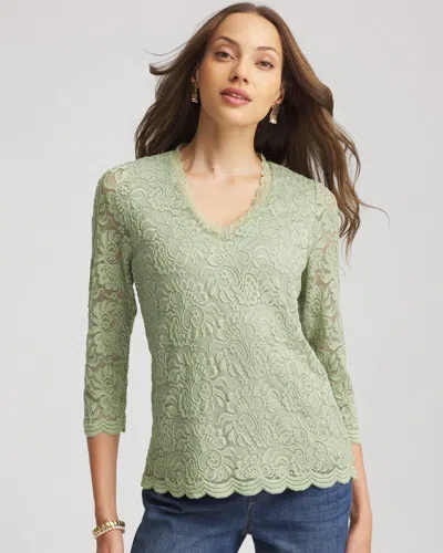 Chico's Lace Scallop-hem Knit Tee In Sage Meadow