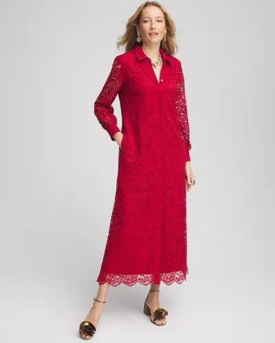 Chico's Lace Shirt Dress In Size 0/2 |  In Red Allure