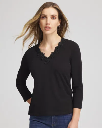 Chico's Lace Stretch-cotton Tee In Black