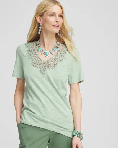 Chico's Lace V-neck Matte Jersey Tee In Moroccan Mint