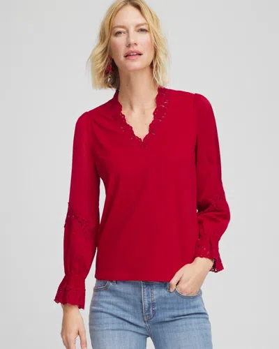Chico's Lace V-neck Top In Carmine Red