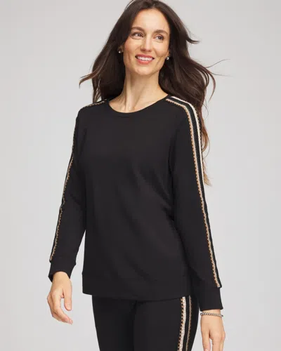 Chico's Lattice-trim Pullover Top In Black