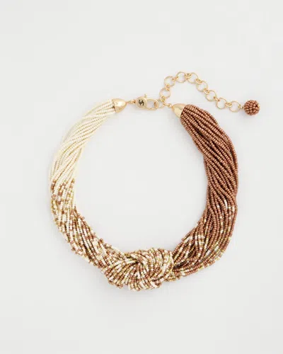 Chico's Layered Beaded Knot Necklace In Neutral