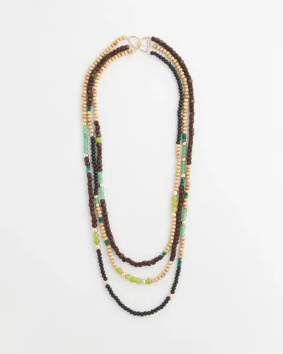 Chico's Layered Colorblock Wood Bead Necklace In Multi
