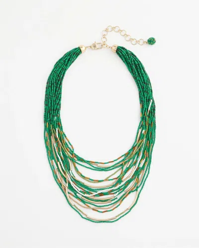 Chico's Layered Seed Bead Necklace In Green