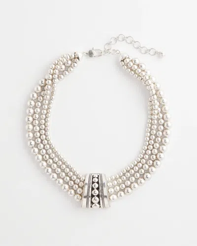 Chico's Layered Silvertone Bib Necklace In Metallic