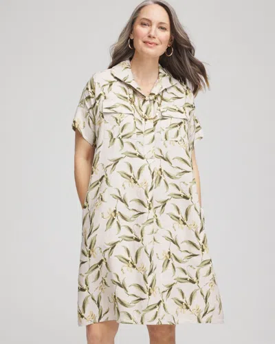 Chico's Leaf Print Linen Shirtdress In River Rock Size 20/22 |