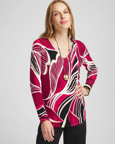 Chico's Leaf V-neck Pullover Sweater In Berry Compote Size 20/22 |