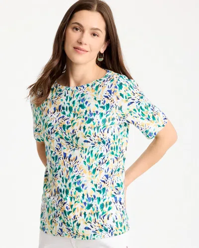 Chico's Leafy Swamp Pima Elbow Sleeve Tee In Topanga Green
