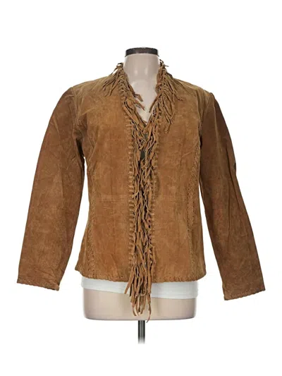Pre-owned Chico's Leather Jacket In Brown