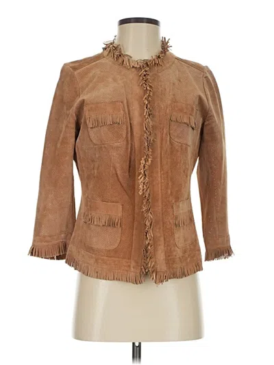 Pre-owned Chico's Leather Jacket In Tan