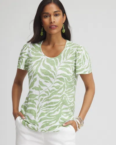 Chico's Leaves Linen Flutter Sleeve Tee In Spanish Moss Size 16/18 |