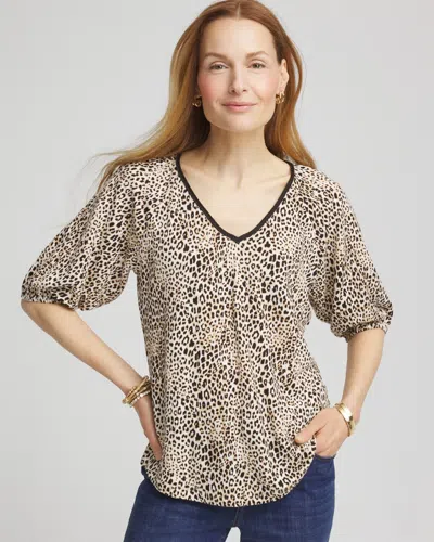 Chico's Leopard Braided Linen Top In White In Sand