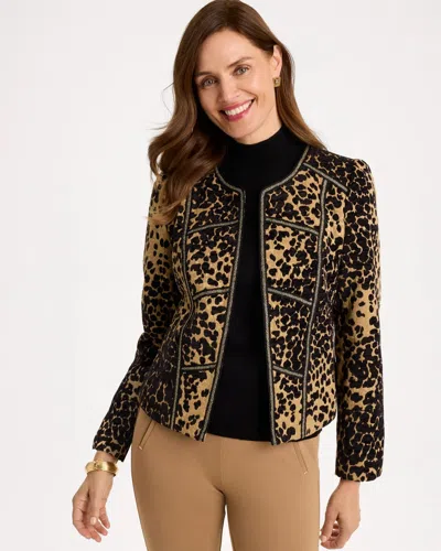 Chico's Leopard Jacquard Long Sleeve Jacket In Black