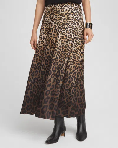 Chico's Leopard Stretch Satin Skirt In Tan Size 12/14 |  In Camel