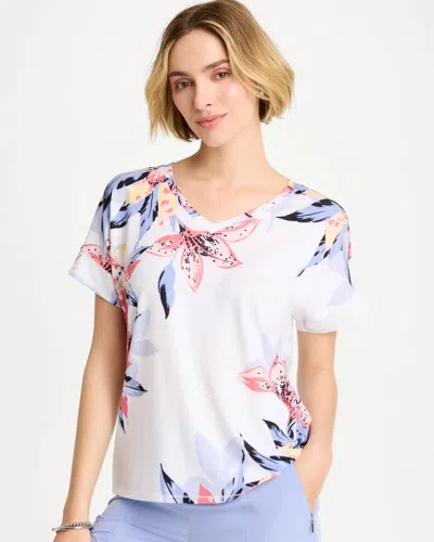 Chico's Lily Drop Shoulder Tee In Calypso Coral In White