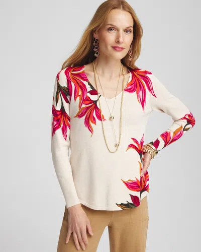 Chico's Lily V-neck Pullover Sweater In Light Neutral Heather Size 16/18 |