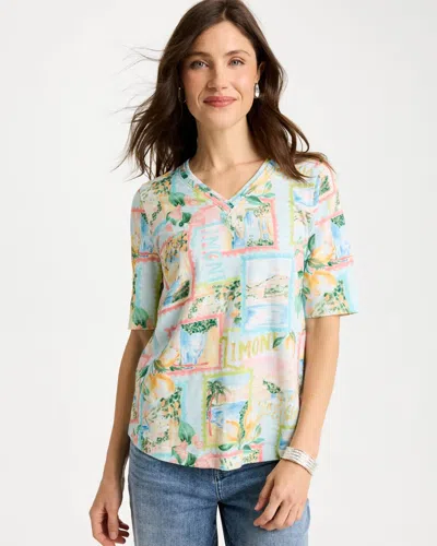 Chico's Limoni Dolci Cotton V-neck Tee In Bondi Blue